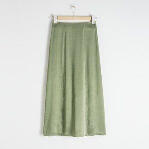 Other Stories Flowy Satin A-Line Midi Skirt Green pistachio Size 2